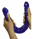 Dvojité flexibilní dildo v modrém želé 43 x 4 cm.
