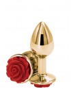Anální kolík se zlatého hliníku s drahokamem ve tvaru červené růže 7,6 x 2,7 cm. 