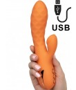 Newport vibrátor s králíčkem pro klitoris v oranžovém silikonu 21,5 x 3,75 cm.