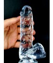 Realistické průhledné dildo v měkkém a flexibilním želé s varlaty 16 x 3,5 cm.