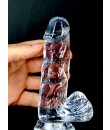 Realistické průhledné dildo v měkkém a flexibilním želé s varlaty 14 x 3,3 cm. 