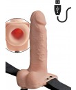 Vibrační dutý Strap-On 7 s postrojem a varlaty pro muže 20 x 5,3 cm.