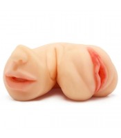 Dvojitý masturbátor pro muže ve tvaru realistické vagíny a úst v Realistic-Love Skin 2 v 1 18 x 4 cm.
