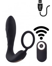 Vibrační anální kolík s falickým prstencem na penis, na dálkové ovládání 12 x 3,5 cm.