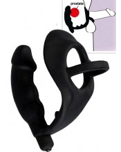 Kroužek na penis a varlata s vibračním stimulátorem prostaty 13 x 3,3 cm.