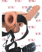 Nositelný vibrační duty Strap-On Penis s varlaty unisex 23 x 4,5 cm.