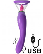 3 v 1 vibrace jazyk a sání klitorisu, vagíny a bradavek v silikonu 25 x 4 cm.