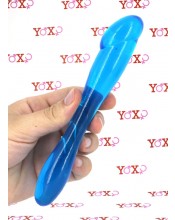 Dvojité flexibilní dildo v Jelly materálu modré 18 x 2,9 cm.