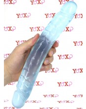 DOC JOHNSON - Dvojité modré dildo v želé 30 x 3,8 cm.