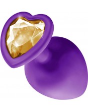 Fialový silikonový anální kolík se zlatým drahokamem ve tvaru srdce 8 x 3,5 cm.