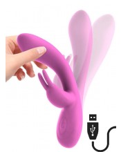 Růžový silikonový vibrátor s králíkem pro klitoris 19,9 x 3 cm.