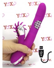 Vibrátor pro vaginu a klitoris s rotujícími kuličkami a klitorisovým lízacím kolečkem v silikonu 24 x 3,5 cm.