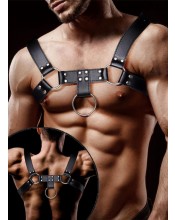 Domine - Pánský postroj BDSM z nastavitelné veganské umělé kůže s kroužky.