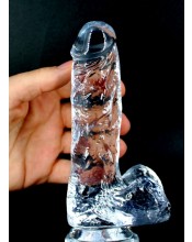 Realistické průhledné dildo v měkkém a flexibilním želé s varlaty 16 x 3,5 cm.