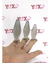 Sada 3 měkkých análních kolíků na prsty od 6,5 do 9,5 x 1,5 do 2,5 cm.