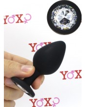 Černý silikonový anální kolík s drahokamem diamantového typu 8 x 3,5 cm.