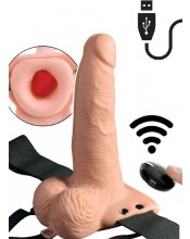 Vibrační dutý Strap-On 6 s postrojem a varlaty pro muže 17 x 4,8 cm.