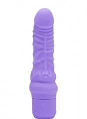 Realistický vibrátor ve voděodolném čistém fialovém silikonu17 x 4 cm.