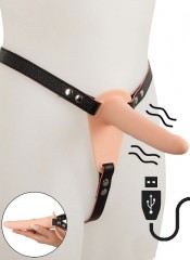Vibrační Strap-On s postrojem pro muže ze silikonu 17,5 x 4,7 cm.