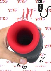 Mužsky vibrační a zahřívací masturbátor ve tvaru úst v čistém silikonu s proměnlivým tlakem.