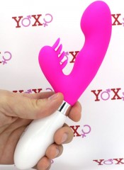 Silikonový růžový vibrátor pro ženy s klitorálními olizovacími jazýčky 21 x 3,4 cm.