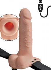 Vibrační dutý Strap-On 7 s postrojem a varlaty pro muže 20 x 5,3 cm.